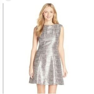 TAHARI ASL 5220M521 Pink/Silver Blush Metallic Jacquard Fit & Flare Dress